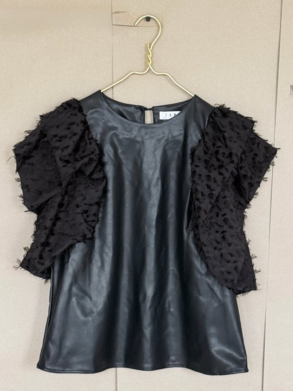 Black THML sleeveless vegan leather top, size S